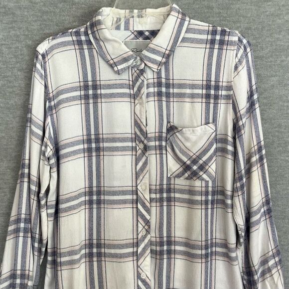 Rails Hunter Plaid Shirt Small Boyfriend Button Up White Blush Patriot Rayon Top - Picture 2 of 11